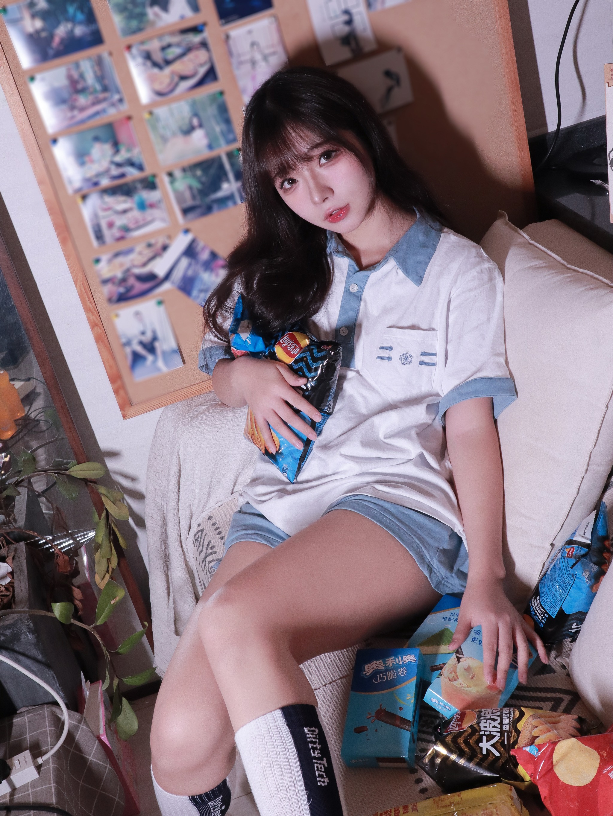 图片[1]-yuuhui玉汇 – NO.076 (Kokuhui) 蓝白条少女 Sky  Cloud Girl [81P]-XikXak